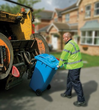 Hull city council collects commingled dry recycling in blue wheeled bins